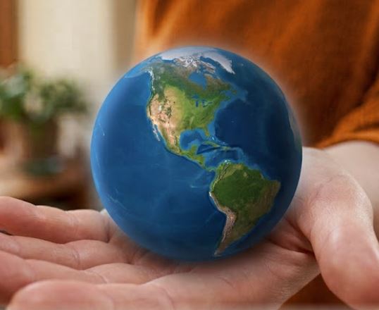 A globe resting in an open hand